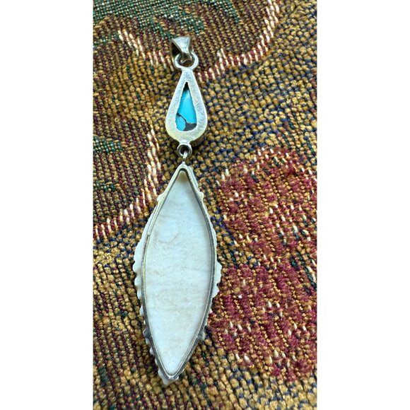 Turquoise & Sterling(tested) Arrowhead Pendant Necklace Teardrop - Picture 2 of 4